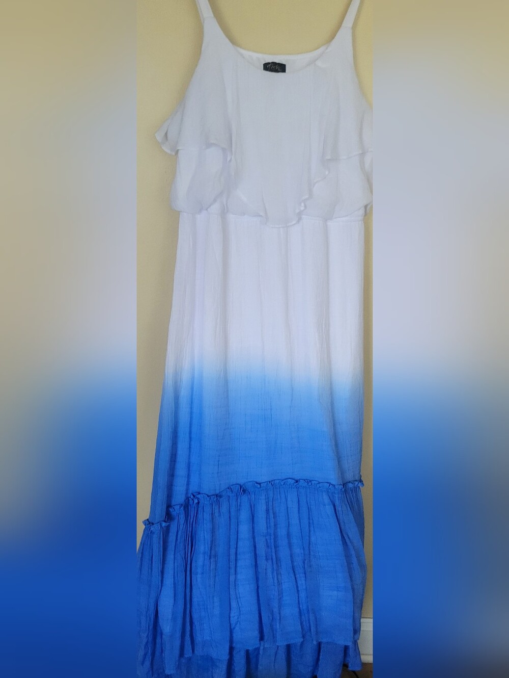 White to Blue Ombre Ruffle MAXI DRESS